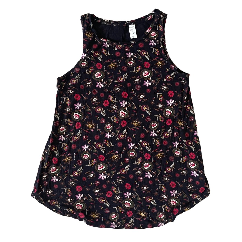 Old‎ Navy Luxe Sleeveless Top size Small Tank Blouse Black Floral Dark Academia